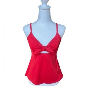 Loft Beach Red Bathing Suit Tankini Top With Keyhole and Bow Tie Size Small NWT